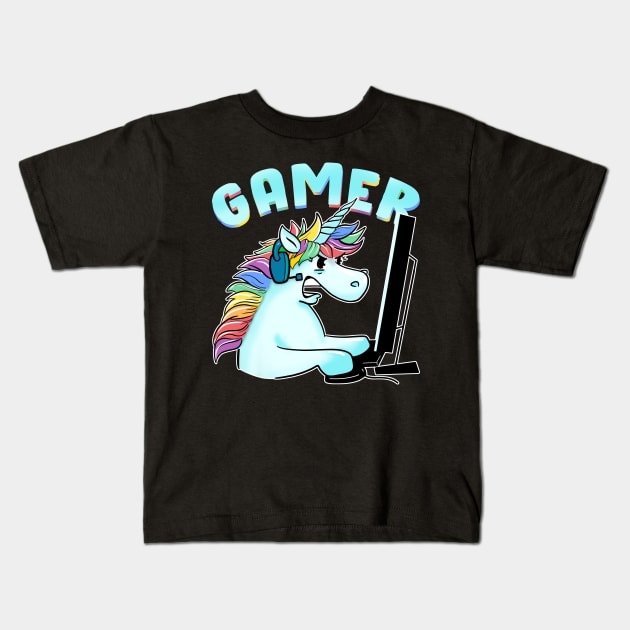 Unicorn Gamer Funny gamming Kids T-Shirt by SusanaDesigns